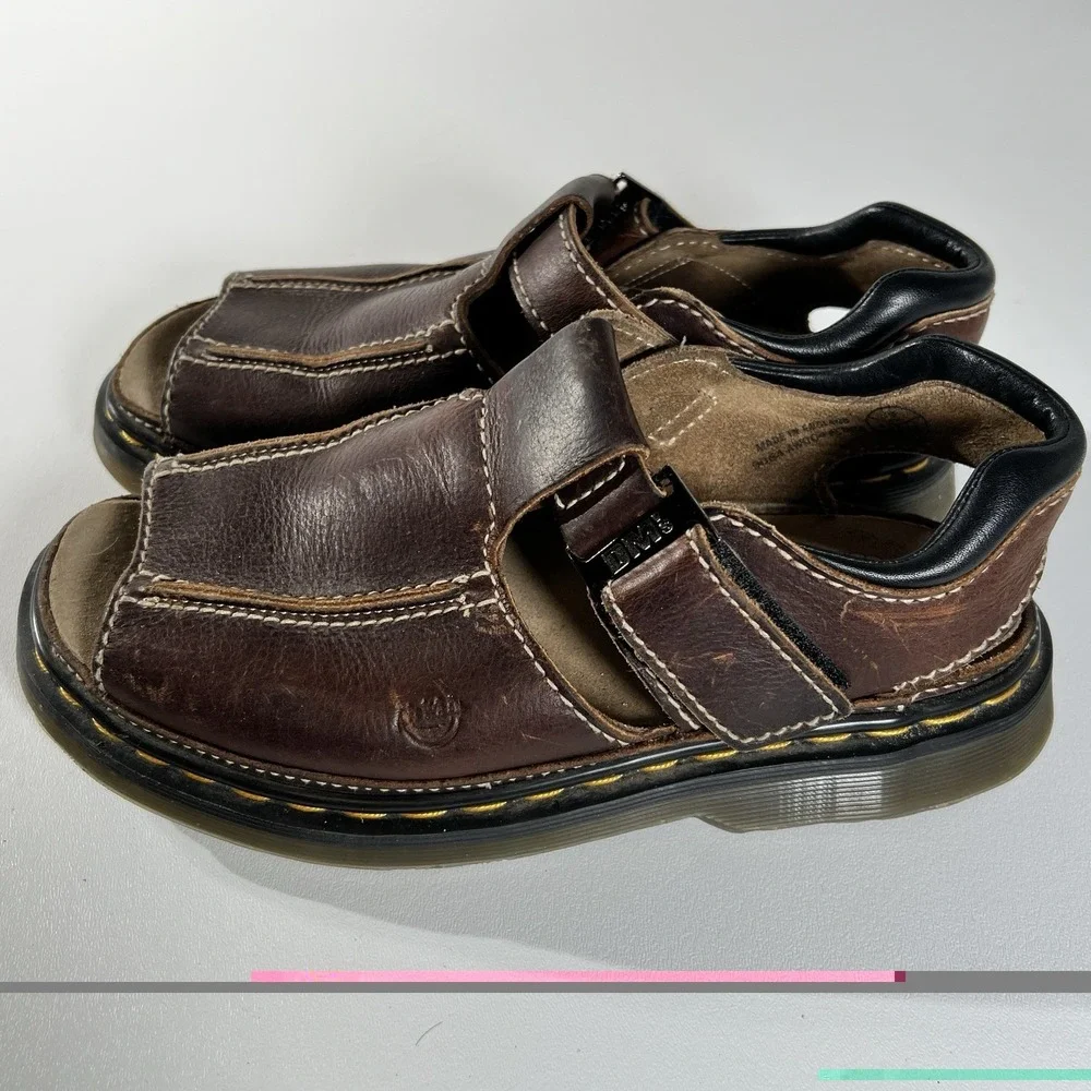Dr Martens Y2K Vintage Sandals Mens 10 Brown Leather Chunky Buckle granola